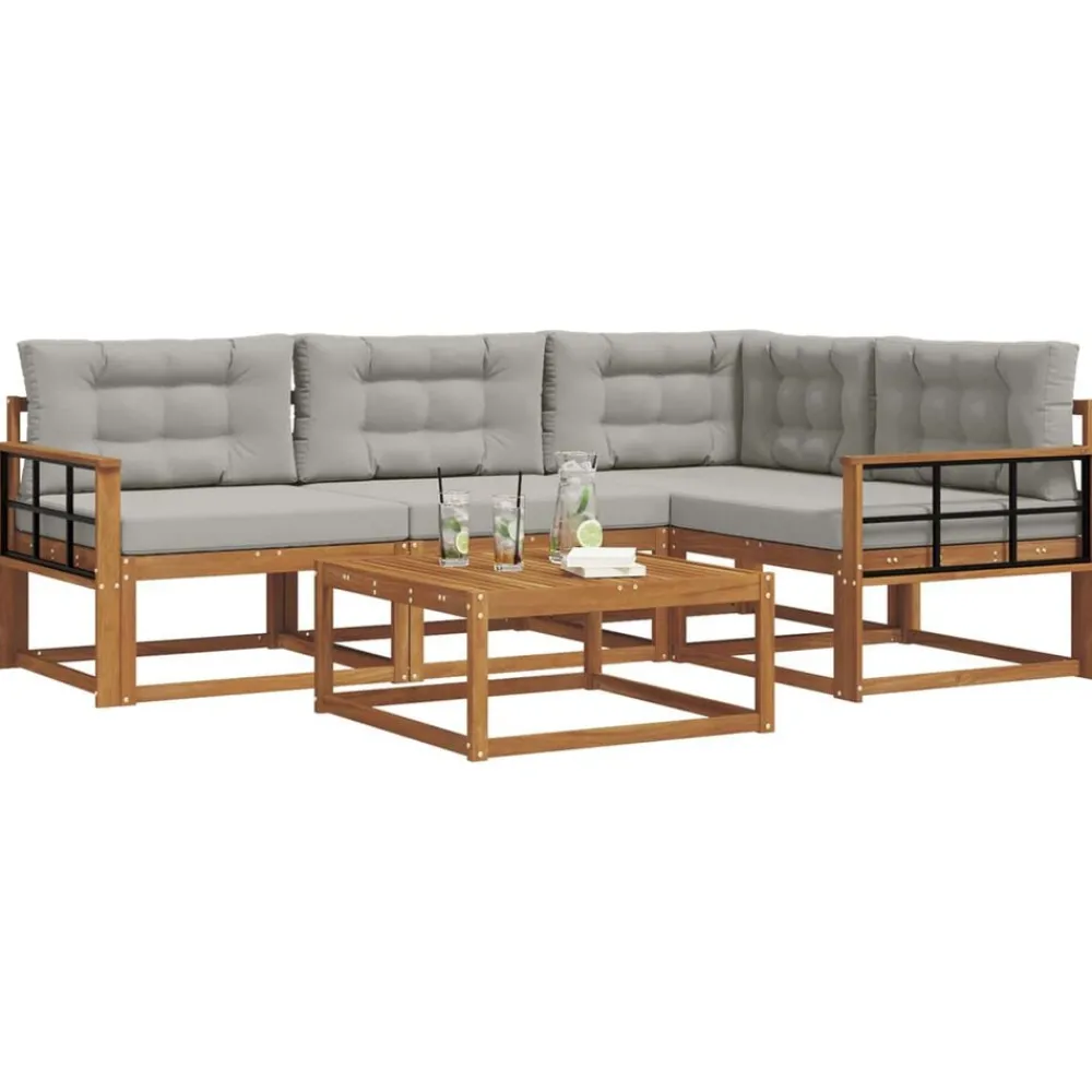Meubelsets*vidaXL Buiten bankenset met kussen 5 pcs Natuurlijk en Lichtgrijs Naturel en lichtgrijs