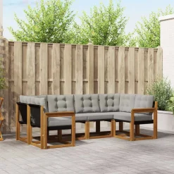 Buiten bankenset met kussen 6 pcs Natuurlijk en Lichtgrijs>vidaXL Outlet