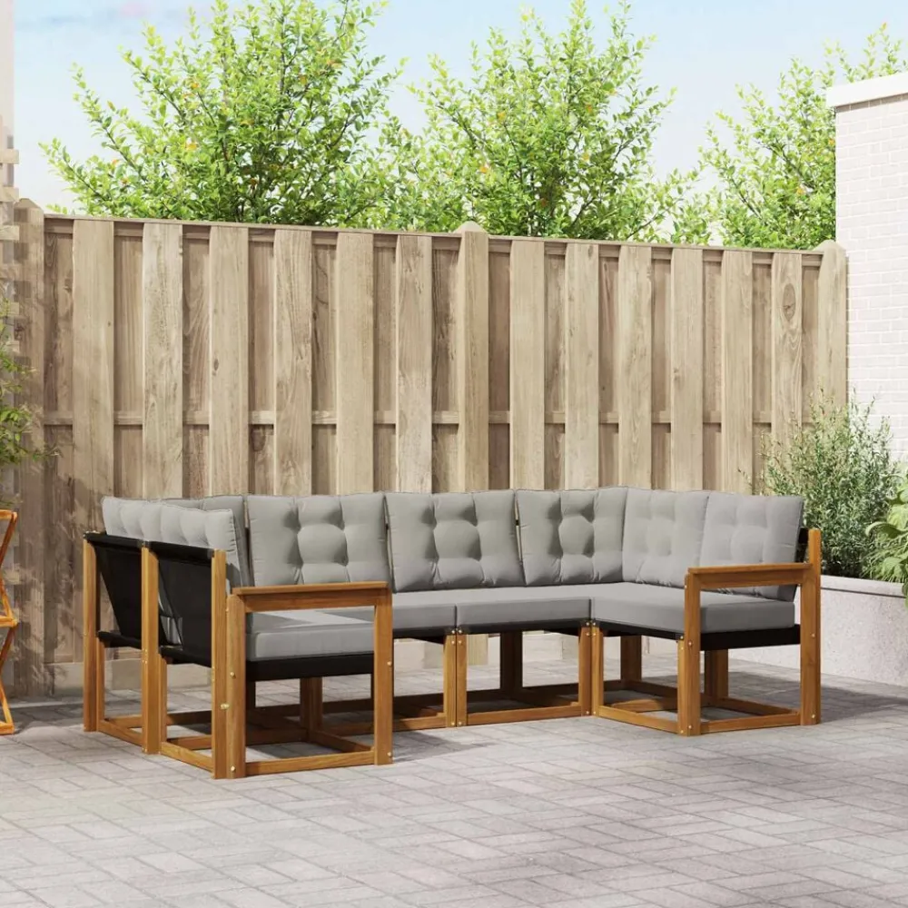 Buiten bankenset met kussen 6 pcs Natuurlijk en Lichtgrijs>vidaXL Outlet