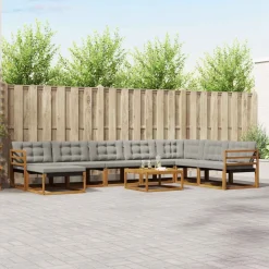 Meubelsets*vidaXL Buiten bankenset met kussen 9 pcs Natuurlijk en lichtgrijs