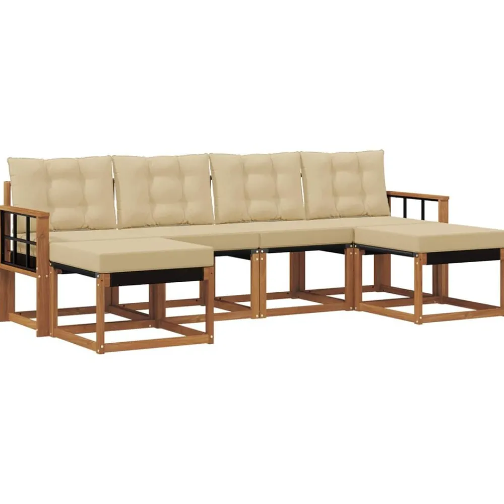 Meubelsets*vidaXL Buiten bankenset met kussen 6 pcs Natuurlijk en beige
