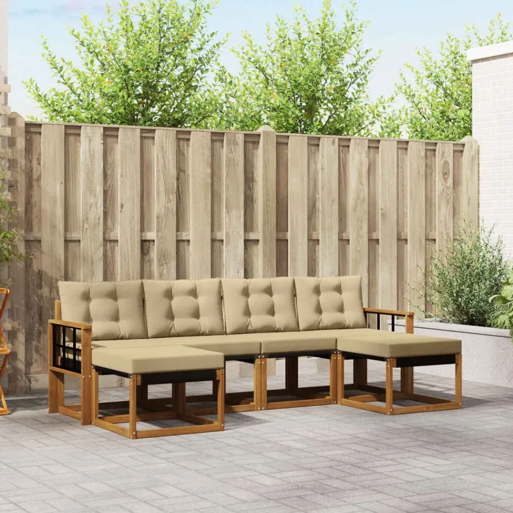 Meubelsets*vidaXL Buiten bankenset met kussen 6 pcs Natuurlijk en beige