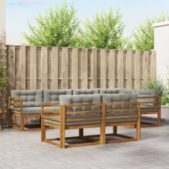 Meubelsets*vidaXL Buiten bankenset met kussen 7 pcs Natuurlijk en Lichtgrijs Naturel en lichtgrijs