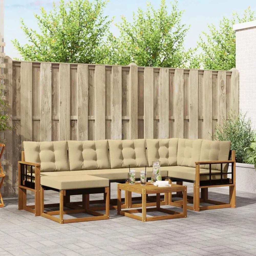 Meubelsets*vidaXL Buiten bankenset met kussen 7 pcs Natuurlijk en beige