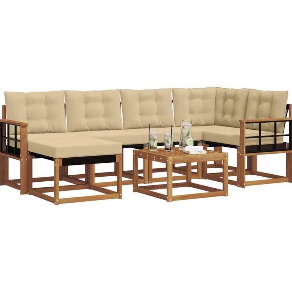 Meubelsets*vidaXL Buiten bankenset met kussen 7 pcs Natuurlijk en beige
