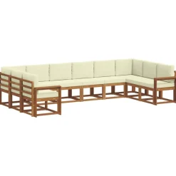 Buiten bankenset met kussen 10 pcs Natuurlijk en Crème>vidaXL