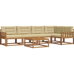 Meubelsets*vidaXL Buiten bankenset met kussen 6 pcs Natuurlijk en beige