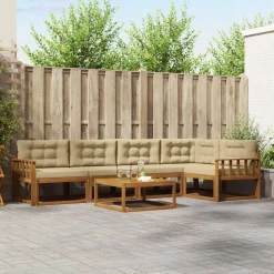 Meubelsets*vidaXL Buiten bankenset met kussen 6 pcs Natuurlijk en beige