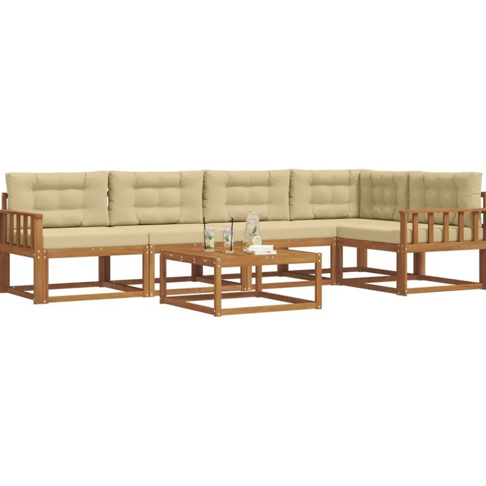 Meubelsets*vidaXL Buiten bankenset met kussen 6 pcs Natuurlijk en beige