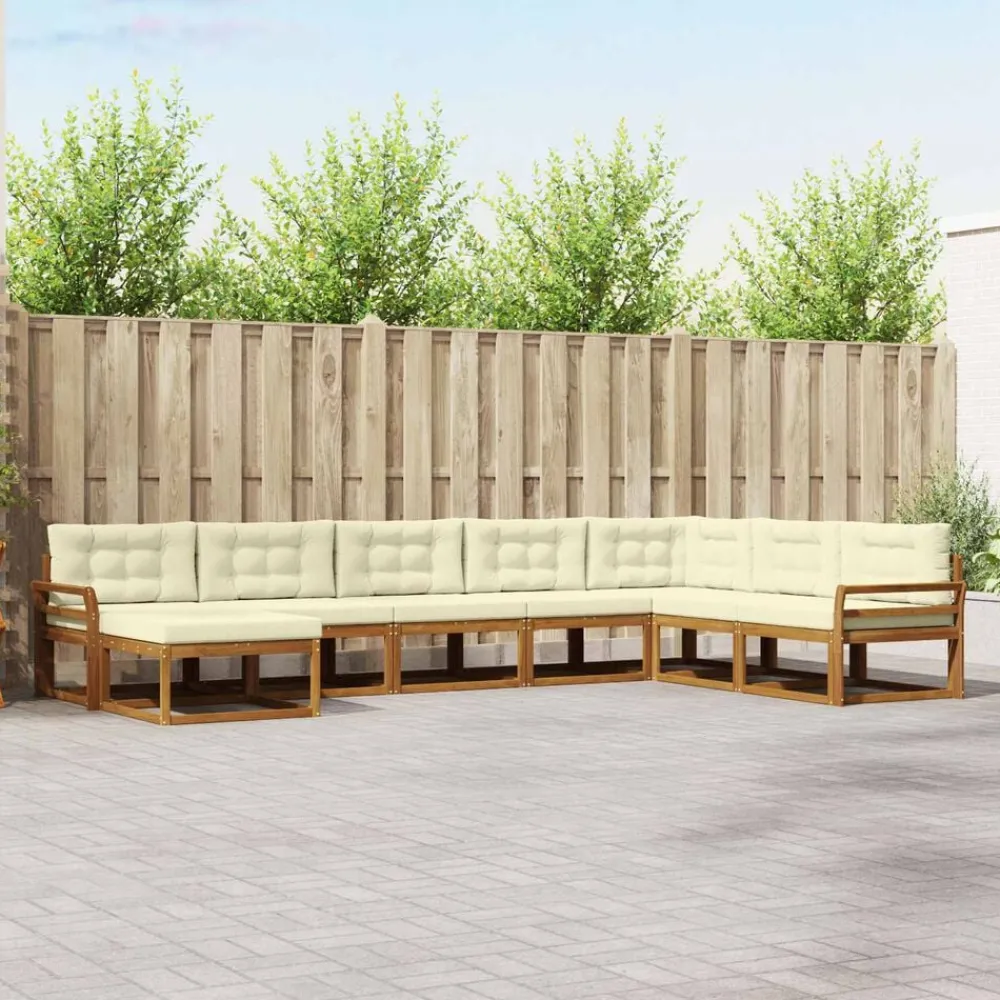 Buiten bankenset met kussen 8 pcs Natuurlijk en Crème>vidaXL