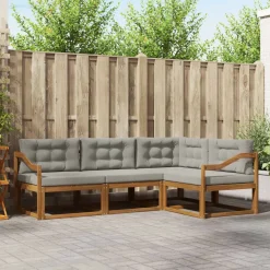 Buiten bankenset met kussen 4 pcs Natuurlijk en Lichtgrijs>vidaXL
