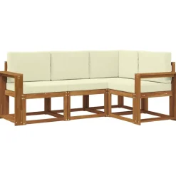 Buiten bankenset met kussen 4 pcs Natuurlijk en Crème>vidaXL Online