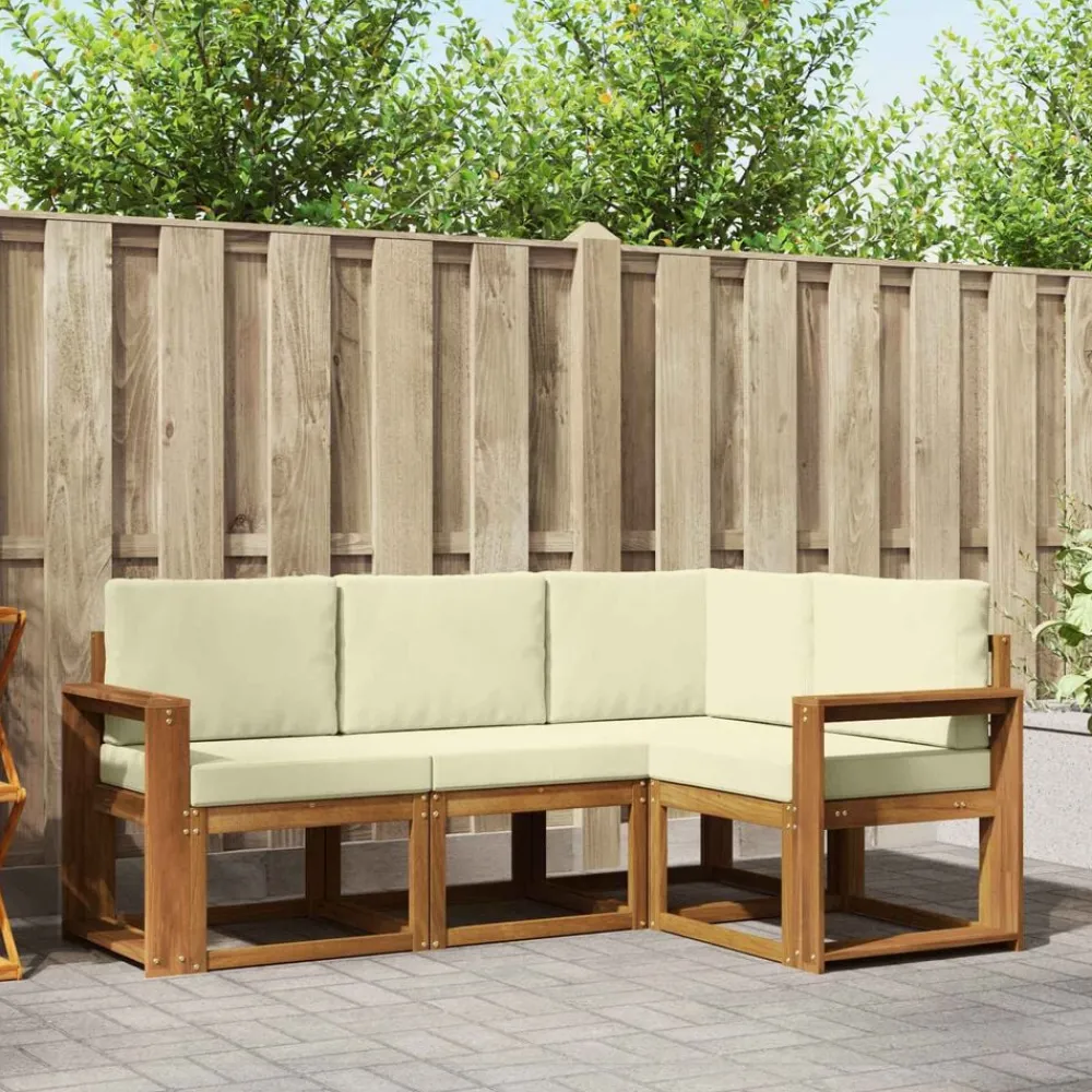 Buiten bankenset met kussen 4 pcs Natuurlijk en Crème>vidaXL Online