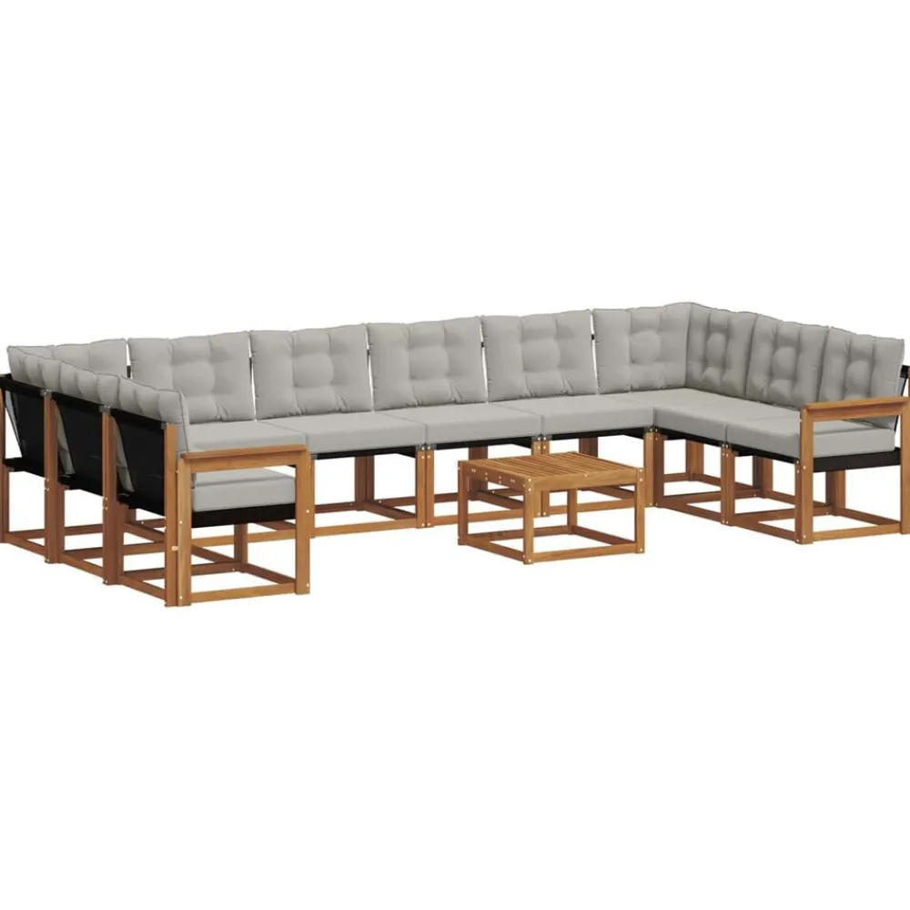 Meubelsets*vidaXL Buiten bankenset met kussen 11 pcs Natuurlijk en Lichtgrijs Naturel en lichtgrijs