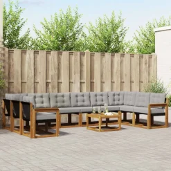 Meubelsets*vidaXL Buiten bankenset met kussen 11 pcs Natuurlijk en Lichtgrijs Naturel en lichtgrijs
