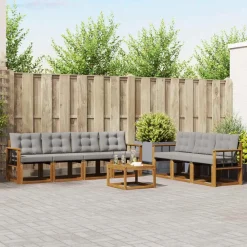 Buiten bankenset met kussen 8 pcs Natuurlijk en Lichtgrijs>vidaXL Sale
