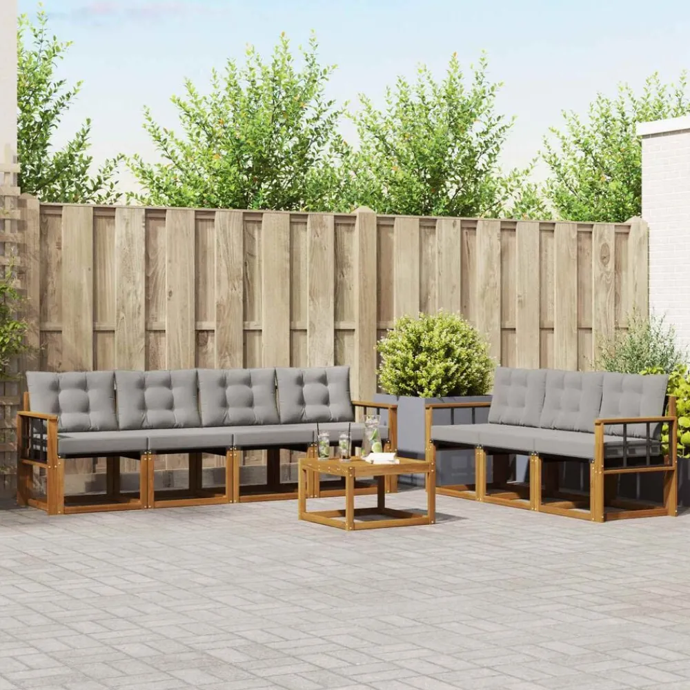 Buiten bankenset met kussen 8 pcs Natuurlijk en Lichtgrijs>vidaXL Sale