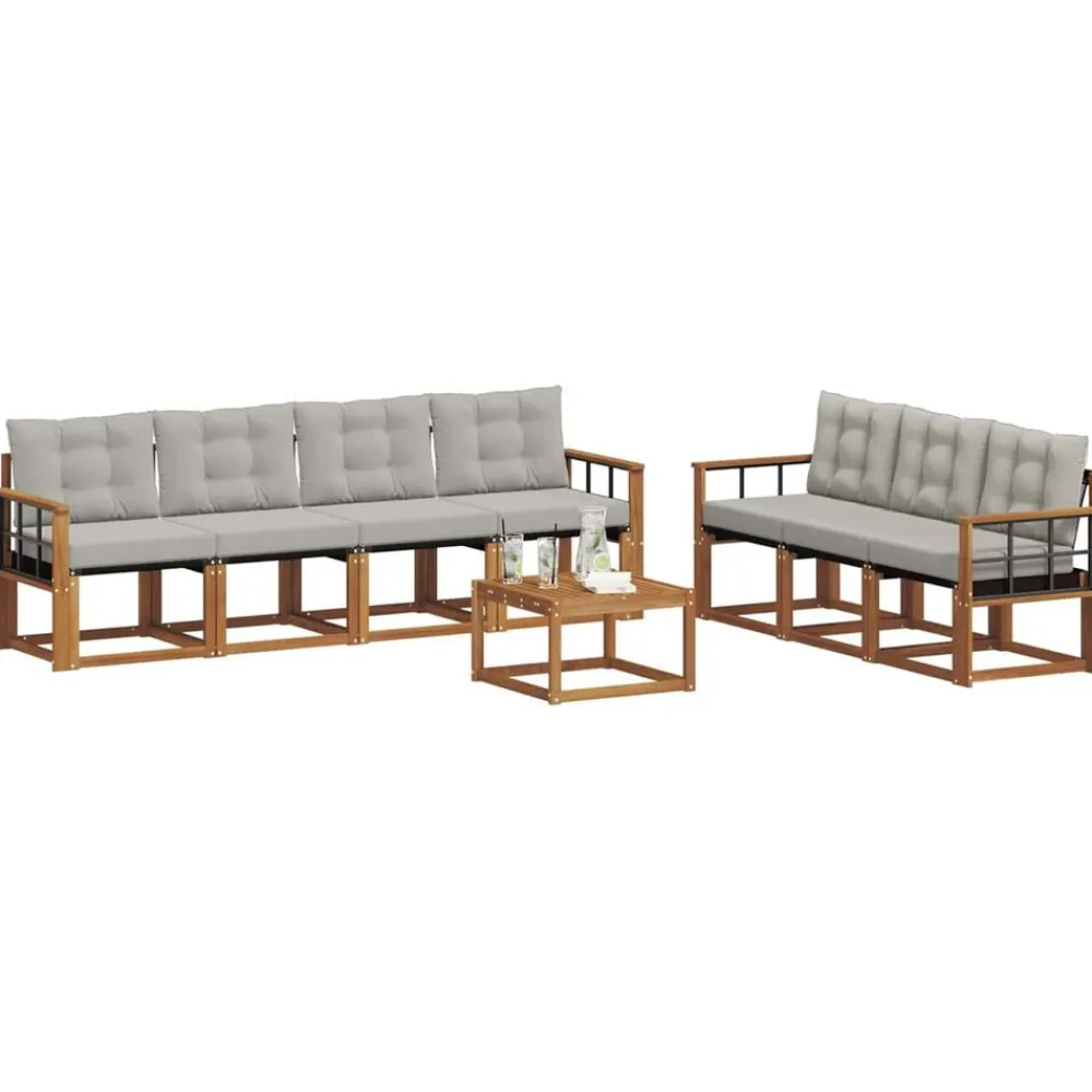 Buiten bankenset met kussen 8 pcs Natuurlijk en Lichtgrijs>vidaXL Sale