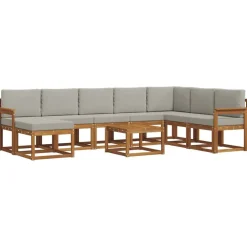 Buiten bankenset met kussen 9 pcs Natuurlijk en Lichtgrijs>vidaXL Online