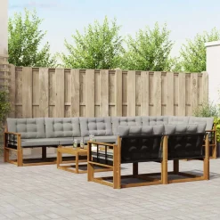 Meubelsets*vidaXL Buiten bankenset met kussen 9 pcs Natuurlijk en Lichtgrijs Naturel en lichtgrijs