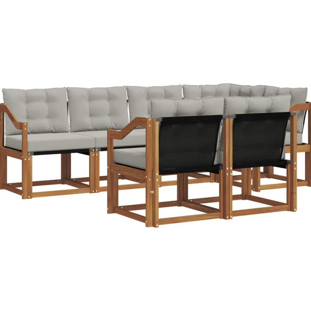 Buiten bankenset met kussen 7 pcs Natuurlijk en Lichtgrijs>vidaXL Discount
