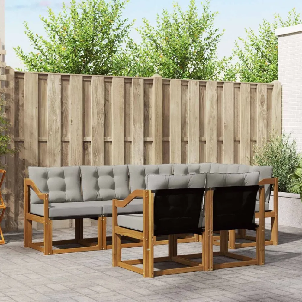 Buiten bankenset met kussen 7 pcs Natuurlijk en Lichtgrijs>vidaXL Discount