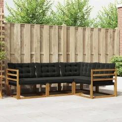 Meubelsets*vidaXL Buiten bankenset met kussen 4 pcs Natuurlijk en Zwart Naturel en zwart