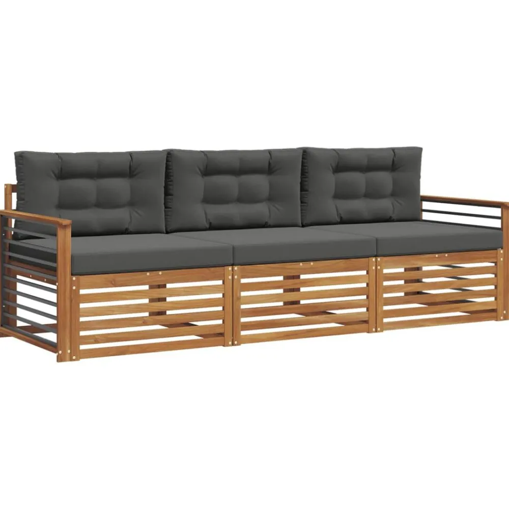 Meubelsets*vidaXL Buiten bankenset met kussen 3 pcs Natuurlijk en antraciet