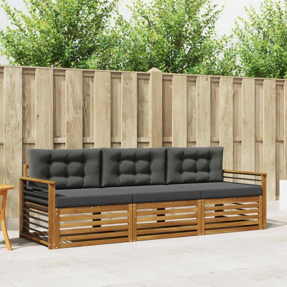 Meubelsets*vidaXL Buiten bankenset met kussen 3 pcs Natuurlijk en antraciet