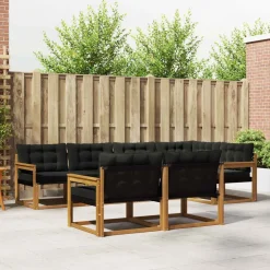 Buiten bankenset met kussen 7 pcs Natuurlijk en Zwart>vidaXL Hot