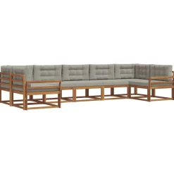 Meubelsets*vidaXL Buiten bankenset met kussen 7 pcs Natuurlijk en Lichtgrijs Naturel en lichtgrijs