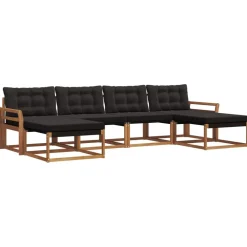 Buiten bankenset met kussen 6 pcs Natuurlijk en Zwart>vidaXL New