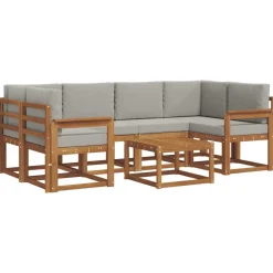 Buiten bankenset met kussen 7 pcs Natuurlijk en Lichtgrijs>vidaXL Hot