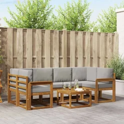 Buiten bankenset met kussen 7 pcs Natuurlijk en Lichtgrijs>vidaXL Hot