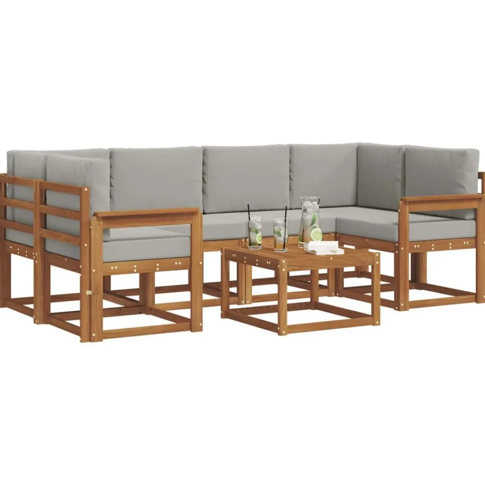 Buiten bankenset met kussen 7 pcs Natuurlijk en Lichtgrijs>vidaXL Hot