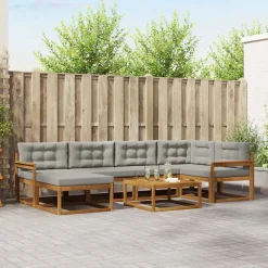Meubelsets*vidaXL Buiten bankenset met kussen 7 pcs Natuurlijk en Lichtgrijs Naturel en lichtgrijs