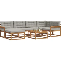 Meubelsets*vidaXL Buiten bankenset met kussen 7 pcs Natuurlijk en Lichtgrijs Naturel en lichtgrijs