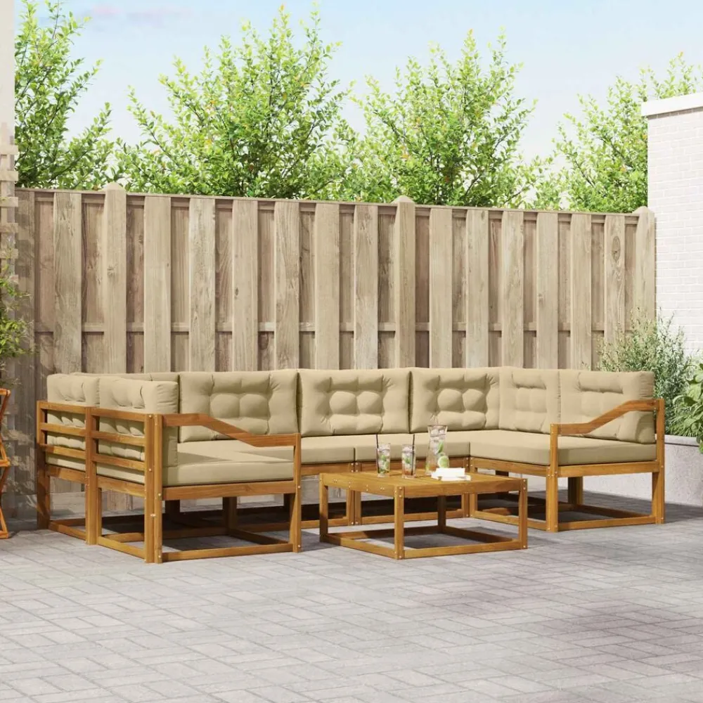 Meubelsets*vidaXL Buiten bankenset met kussen 7 pcs Natuurlijk en beige