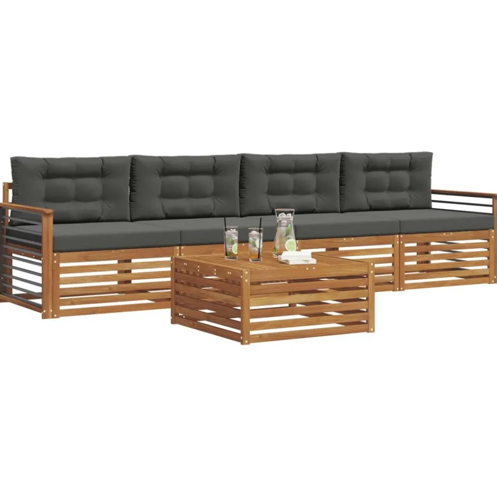 Buiten bankenset met kussen 5 pcs>vidaXL Hot