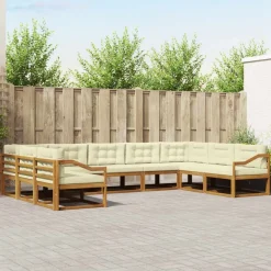 Buiten bankenset met kussen 9 pcs Natuurlijk en Crème>vidaXL Sale