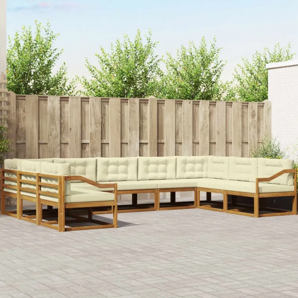 Buiten bankenset met kussen 9 pcs Natuurlijk en Crème>vidaXL Sale