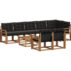 Buiten bankenset met kussen 9 pcs Natuurlijk en Zwart>vidaXL Online