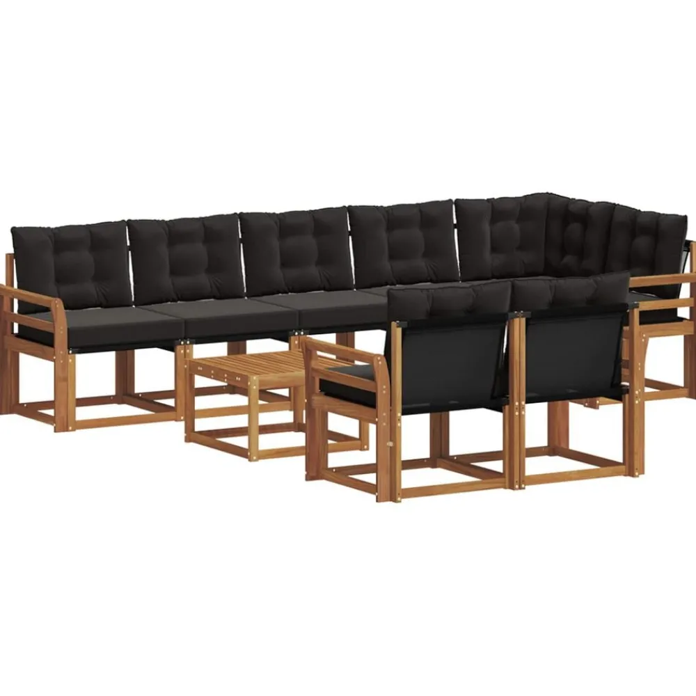 Buiten bankenset met kussen 9 pcs Natuurlijk en Zwart>vidaXL Online