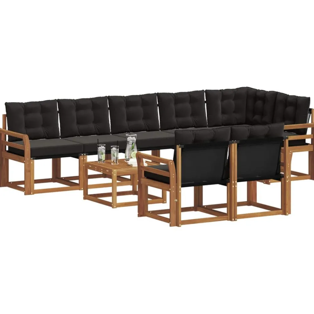 Buiten bankenset met kussen 9 pcs Natuurlijk en Zwart>vidaXL Online