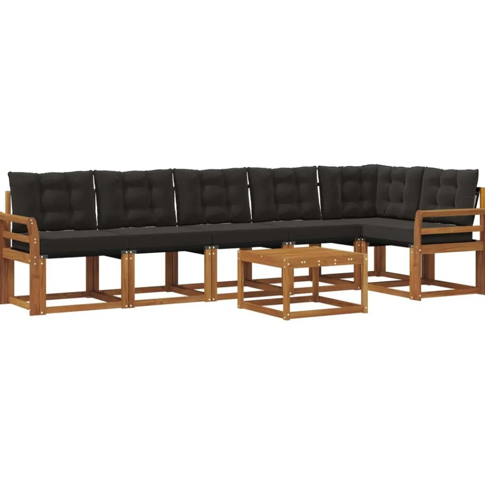 Meubelsets*vidaXL Buiten bankenset met kussen 7 pcs Natuurlijk en Zwart Naturel en zwart
