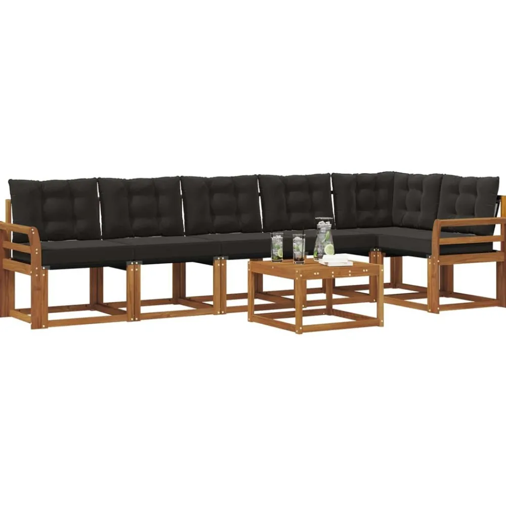 Meubelsets*vidaXL Buiten bankenset met kussen 7 pcs Natuurlijk en Zwart Naturel en zwart