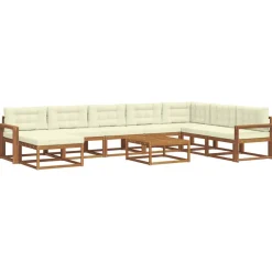 Buiten bankenset met kussen 9 pcs Natuurlijk en Crème>vidaXL Hot