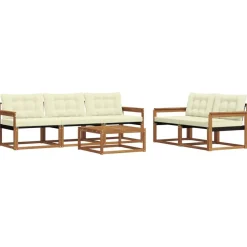 Buiten bankenset met kussen 6 pcs Natuurlijk en Crème>vidaXL Discount