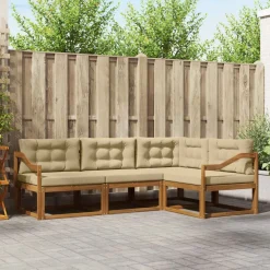 Meubelsets*vidaXL Buiten bankenset met kussen 4 pcs Natuurlijk en beige