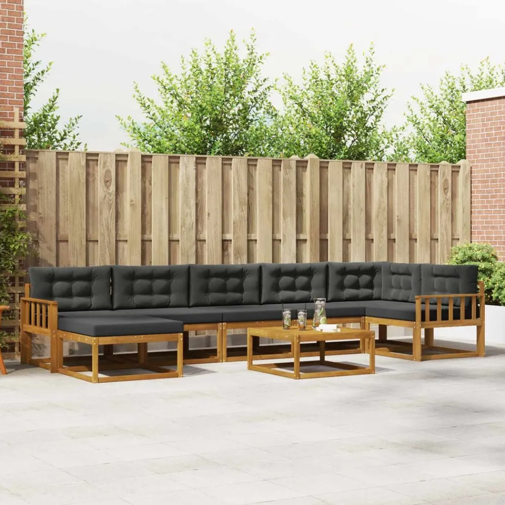 Meubelsets*vidaXL Buiten bankenset met kussen 8 pcs Natuurlijk en antraciet